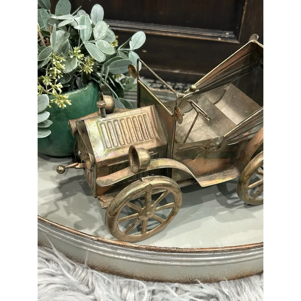 Vintage SANKYO Copper Horseless Carriage Wind-Up Music Box‎ Tested & Works